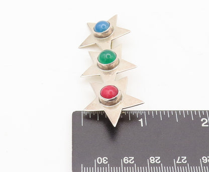 925 Sterling Silver Vintage Brooch Pin MEXICO Three Gemstone Solid Star  BP10536