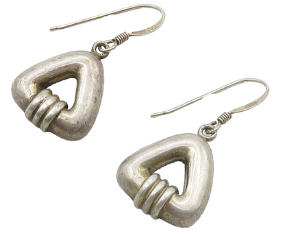 925 Sterling Silver  Vintage Dark Tone Open Triangle Dangle Earrings  EG8073
