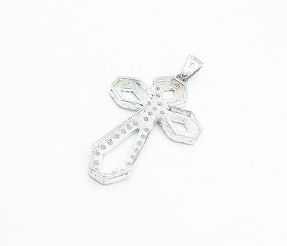 925 Sterling Silver  Vintage Cubic Zirconia Religious Cross Pendant  PT5177