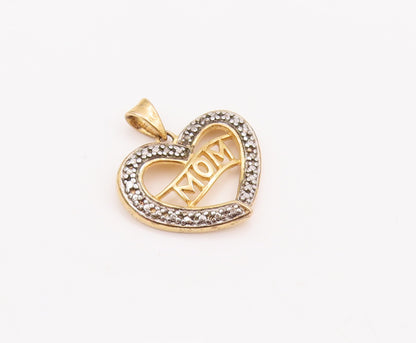 925 Sterling Silver Vintage Pendant Cutout CZ Beaded Heart Carved MOM  PT23066