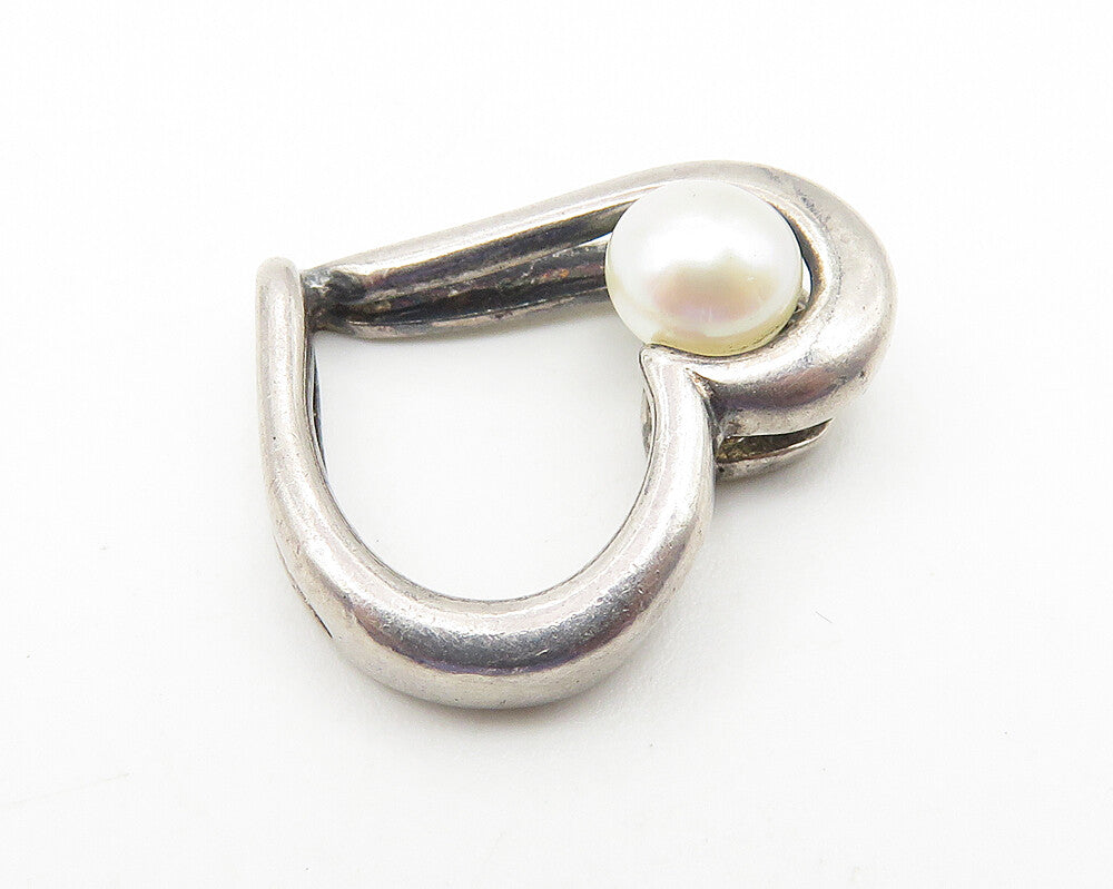 925 Sterling Silver  Vintage Petite Pearl Open Love Heart Pendant  PT8346