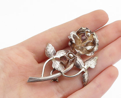 MEXICO 925 Sterling Silver  Vintage Sculpted Single Flower Brooch Pin  BP2738