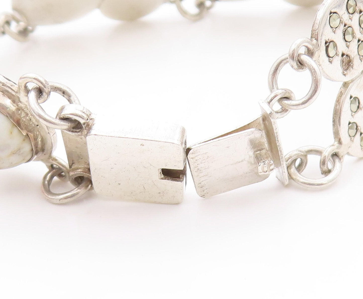 925 Sterling Silver Vintage Bracelet Designer Cabochon Round Gemstones  BT11154