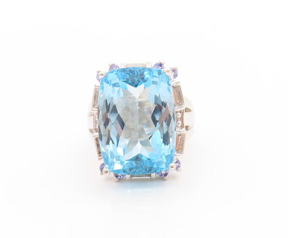 925 Sterling Silver Vintage Ring Faceted Topaz & Tanzanite Band  Sz 5  RG33726