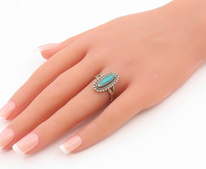 925 Sterling Silver Vintage Ring BELL Turquoise Statement Band  Sz 8  RG35944