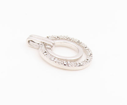 925 Sterling Silver Vintage Pendant Real Diamonds Double Circle Charm  PT25974