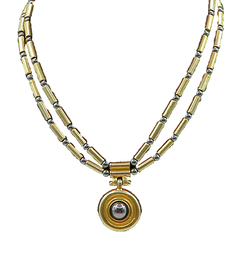 ANTIOCH 925 Silver Vintage Hematite Gold Plated Bar Chain Necklace  NE1771