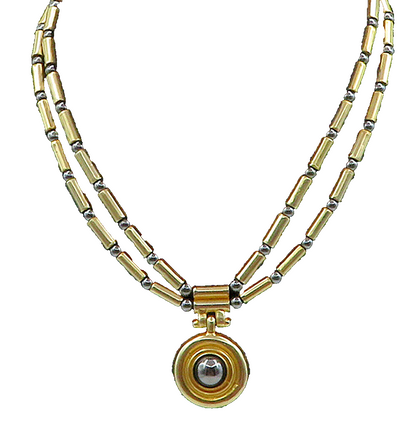 ANTIOCH 925 Silver Vintage Hematite Gold Plated Bar Chain Necklace  NE1771