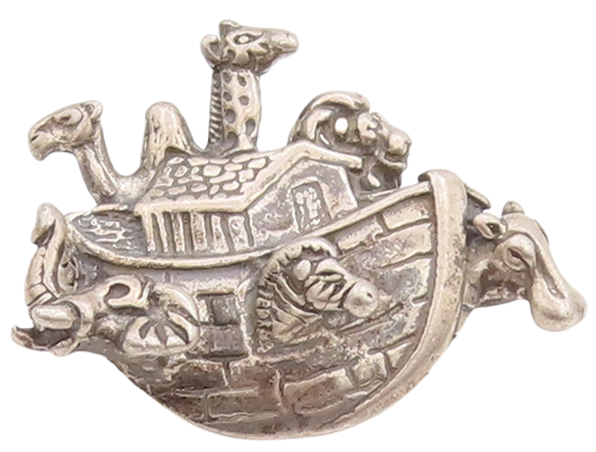 925 Sterling Silver Vintage Brooch Pin Cutout Noah's Ark Animal Boat  BP11120
