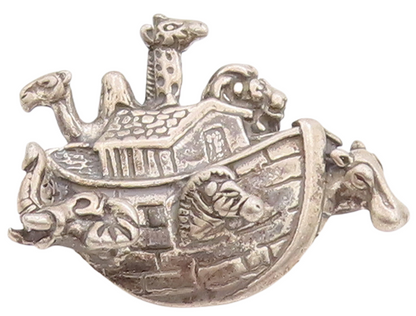 925 Sterling Silver Vintage Brooch Pin Cutout Noah's Ark Animal Boat  BP11120