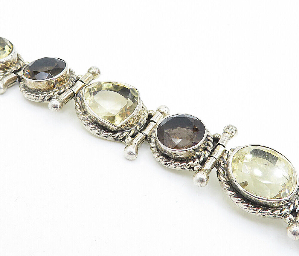 925 Sterling Silver  Vintage Yellow & Smoky Topaz Twist Chain Bracelet  BT2242