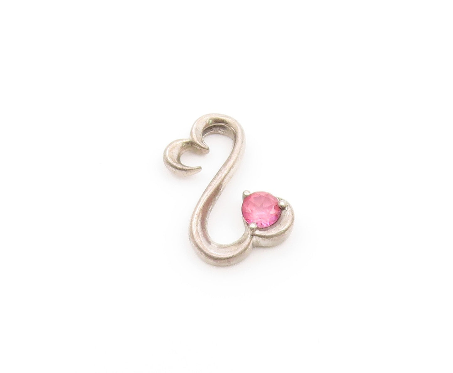 925 Sterling Silver  Vintage Pink Topaz Infinity Love Heart Pendant  PT16603