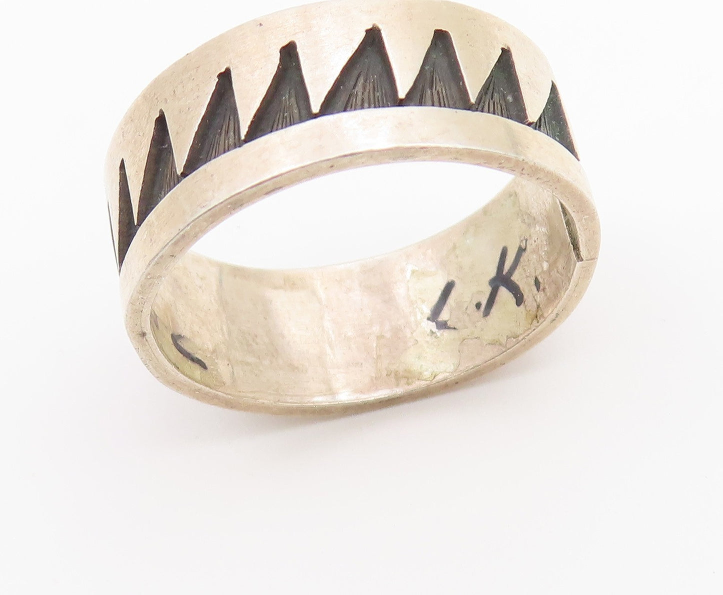 925 Sterling Silver Vintage Ring SOUTHWESTERN Geometric Ridge Band Sz 9 RG36907