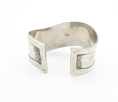 925 Sterling Silver  Vintage Shiny Wavy Raised Edge Cuff Bracelet  BT2564