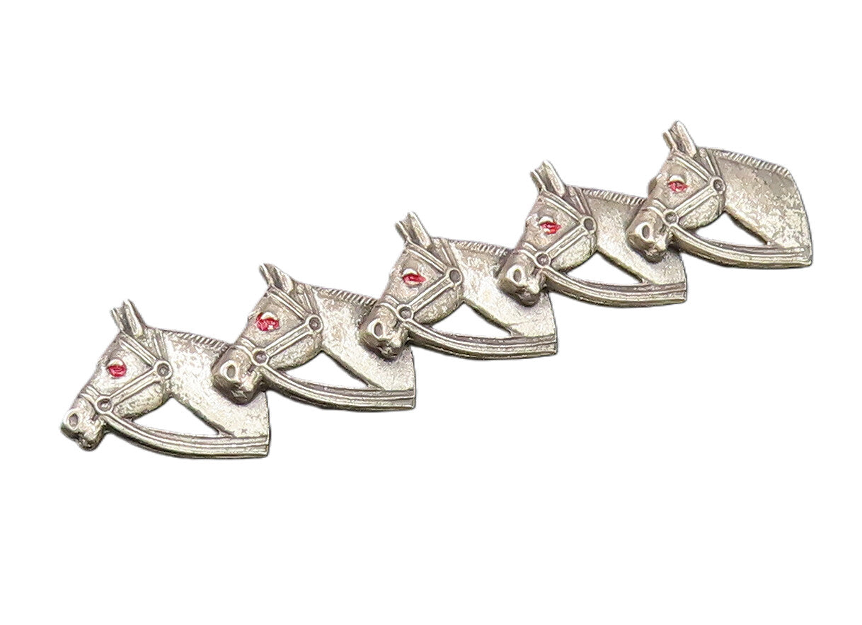 925 Silver  Vintage Antique Five Horse Heads & Enamel Eyes Brooch Pin  BP9702