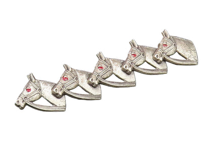 925 Silver  Vintage Antique Five Horse Heads & Enamel Eyes Brooch Pin  BP9702