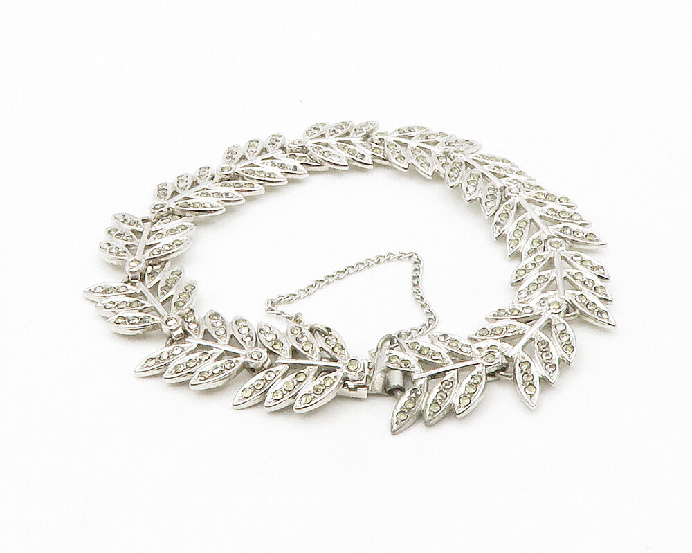 925 Sterling Silver  Vintage Sparkling Floral Leaf Vine Chain Bracelet  BT5210