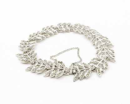 925 Sterling Silver  Vintage Sparkling Floral Leaf Vine Chain Bracelet  BT5210