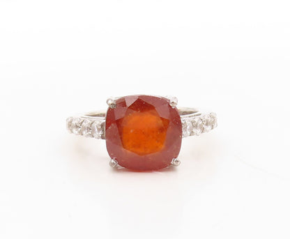 925 Sterling Silver Vintage Ring Square Cut Brown Gemstone & CZ  Sz 7  RG30898