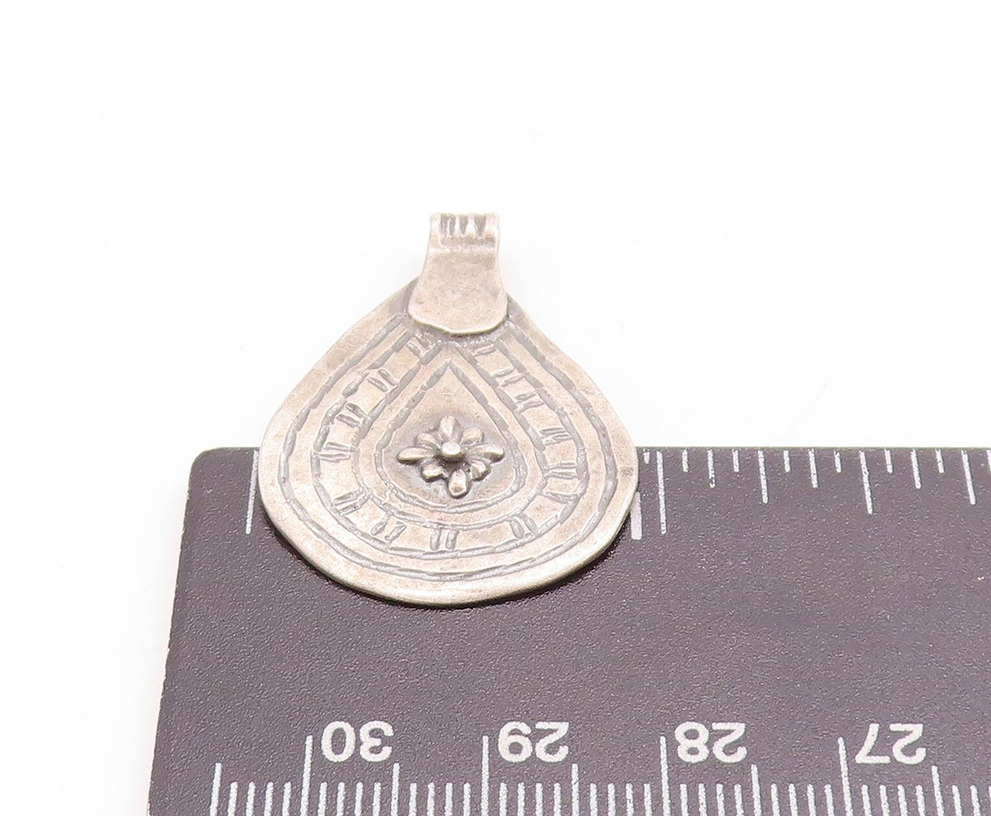 925 Sterling Silver Vintage Pendant Dark Tone Flower & Design Etched  PT23743