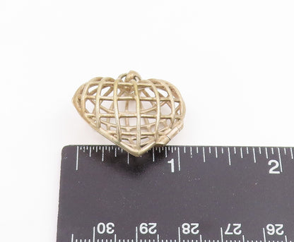 925 Sterling Silver Vintage Pendant Openwork Love Heart Cage Charm OPENS PT25953
