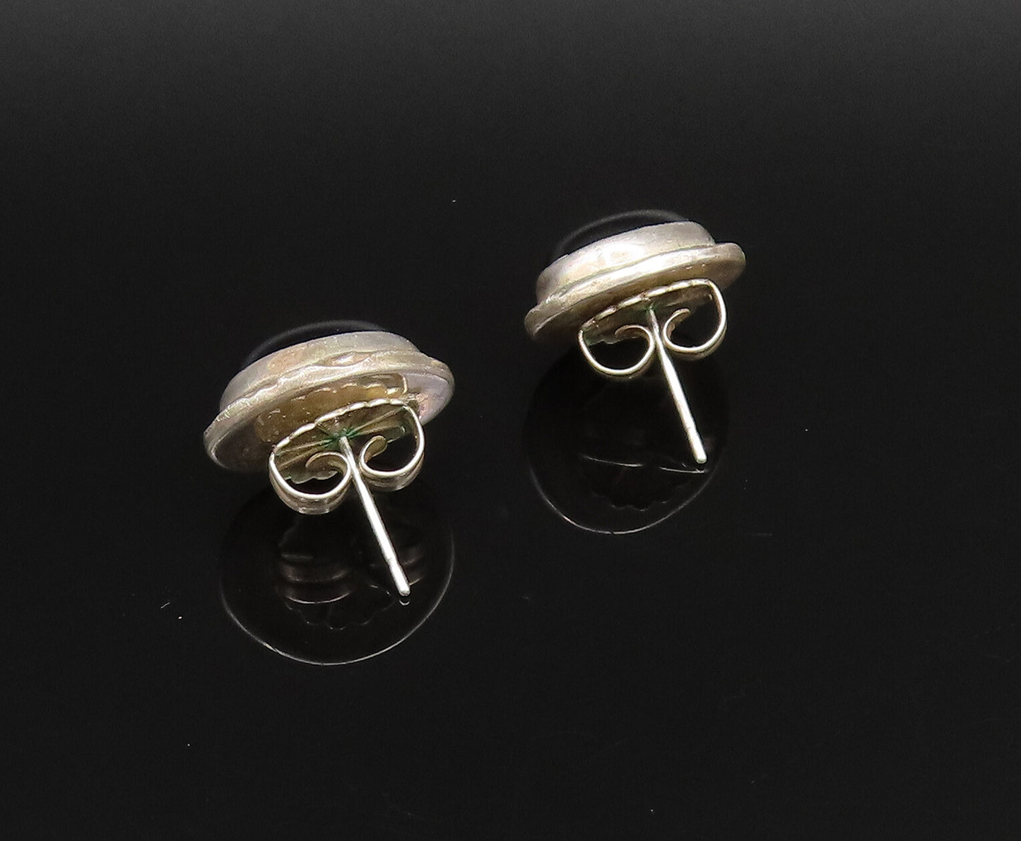 925 Sterling Silver  Vintage Cabochon Black Onyx Stud Earrings  EG12062