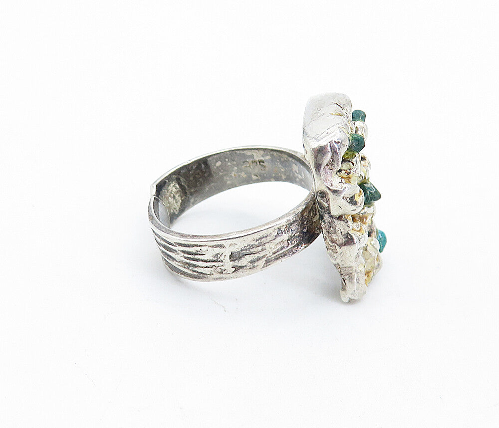 925 Sterling Silver  Vintage Turquoise Modernist Cocktail Ring Sz 7.5  RG5903