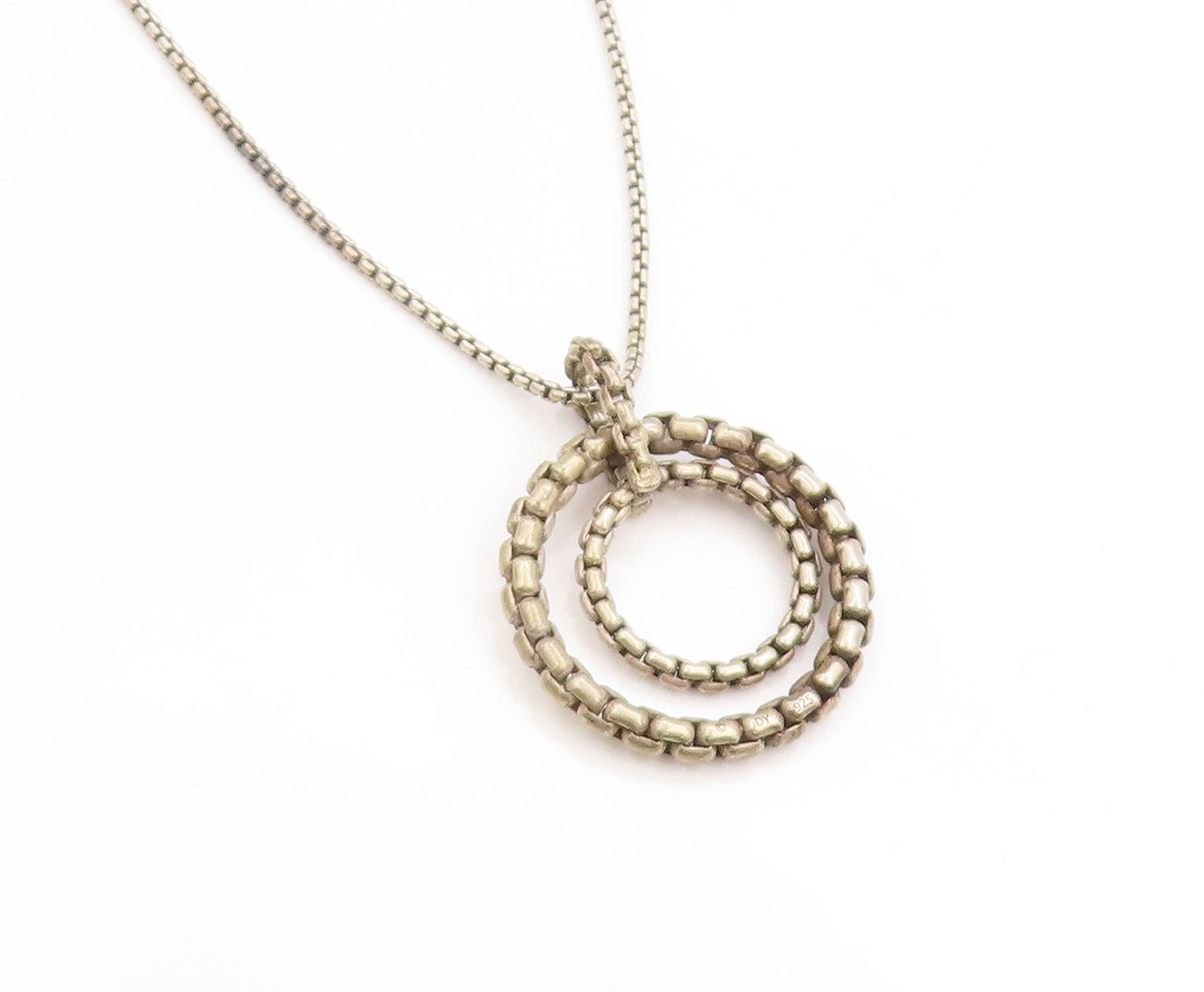 925 Sterling Silver Vintage Necklace Designer Interlocking Circles Chain NE4664