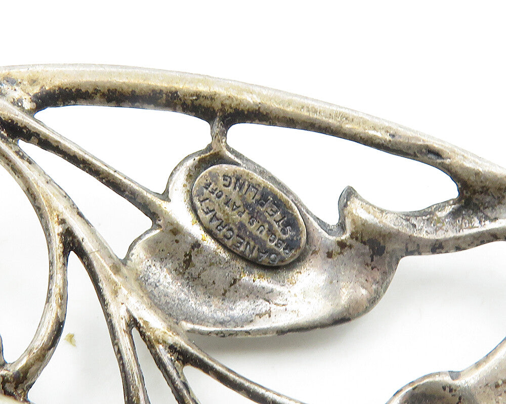 DANECRAFT 925 Silver  Vintage Dark Tone Floral Vine Motif Brooch Pin  BP7661