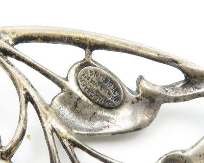 DANECRAFT 925 Silver  Vintage Dark Tone Floral Vine Motif Brooch Pin  BP7661