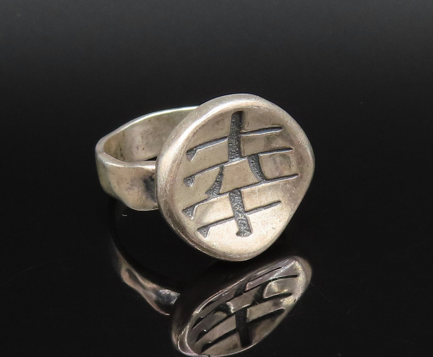 CAROLYN POLLACK 925 Silver  Vintage Chinese Character Dent Ring Sz 11  RG25962