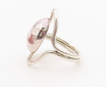 925 Sterling Silver Vintage Ring Modernist Hammered Orb Band  Sz 8  RG36305