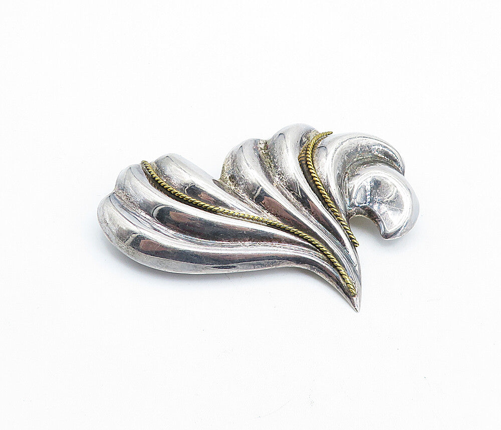 LATON MEXICO 925 Silver  Vintage Two Tone Fluted Twist Brooch Pin  BP2415