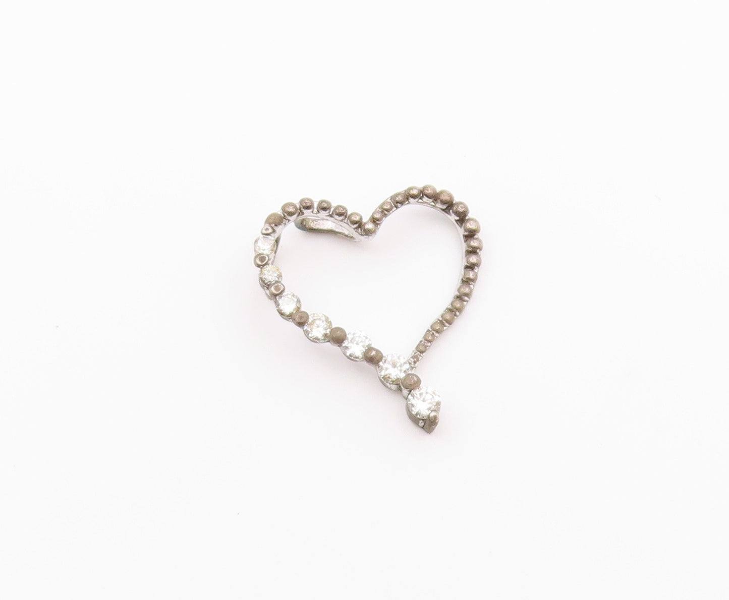 925 Sterling Silver  Vintage Cubic Zirconia Open Love Heart Pendant  PT21428