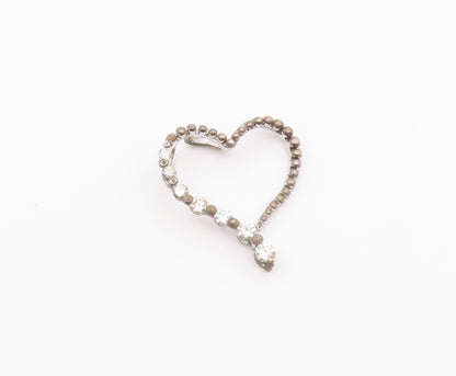 925 Sterling Silver  Vintage Cubic Zirconia Open Love Heart Pendant  PT21428