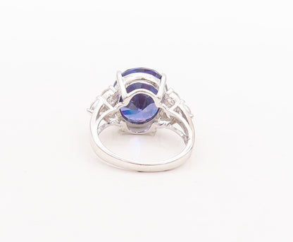 925 Sterling Silver Vintage Ring Round Cut Blue & White CZ  Sz 7  RG29693
