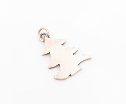 925 Sterling Silver  Vintage Shiny Etched Christmas Tree Pendant  PT20145