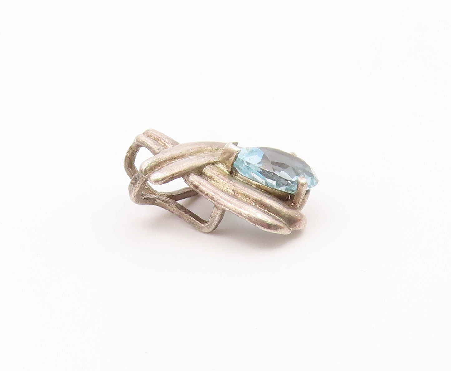 925 Sterling Silver  Vintage Prong Set Tear Drop Blue Topaz Pendant  PT16958