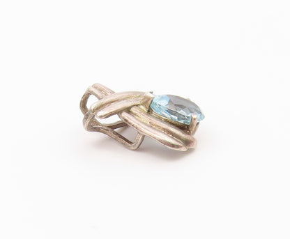 925 Sterling Silver  Vintage Prong Set Tear Drop Blue Topaz Pendant  PT16958