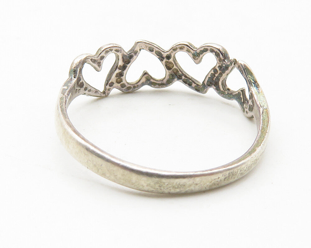 925 Sterling Silver  Vintage Up & Down Love Hearts Band Ring Sz 7  RG11533