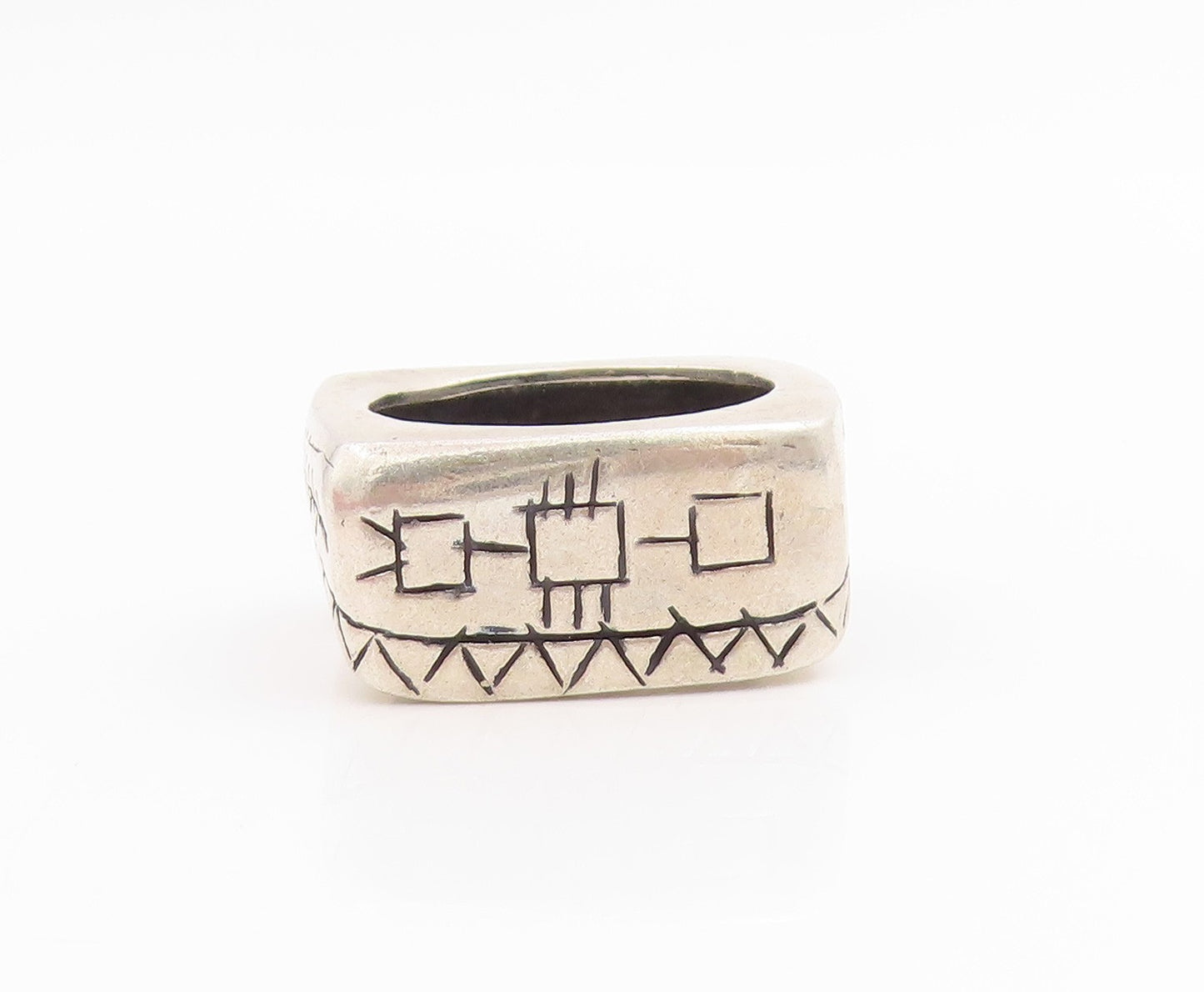 925 Sterling Silver Vintage Ring Aztec Geometric Pattern Signet  Sz 6  RG33773
