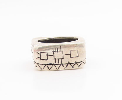 925 Sterling Silver Vintage Ring Aztec Geometric Pattern Signet  Sz 6  RG33773