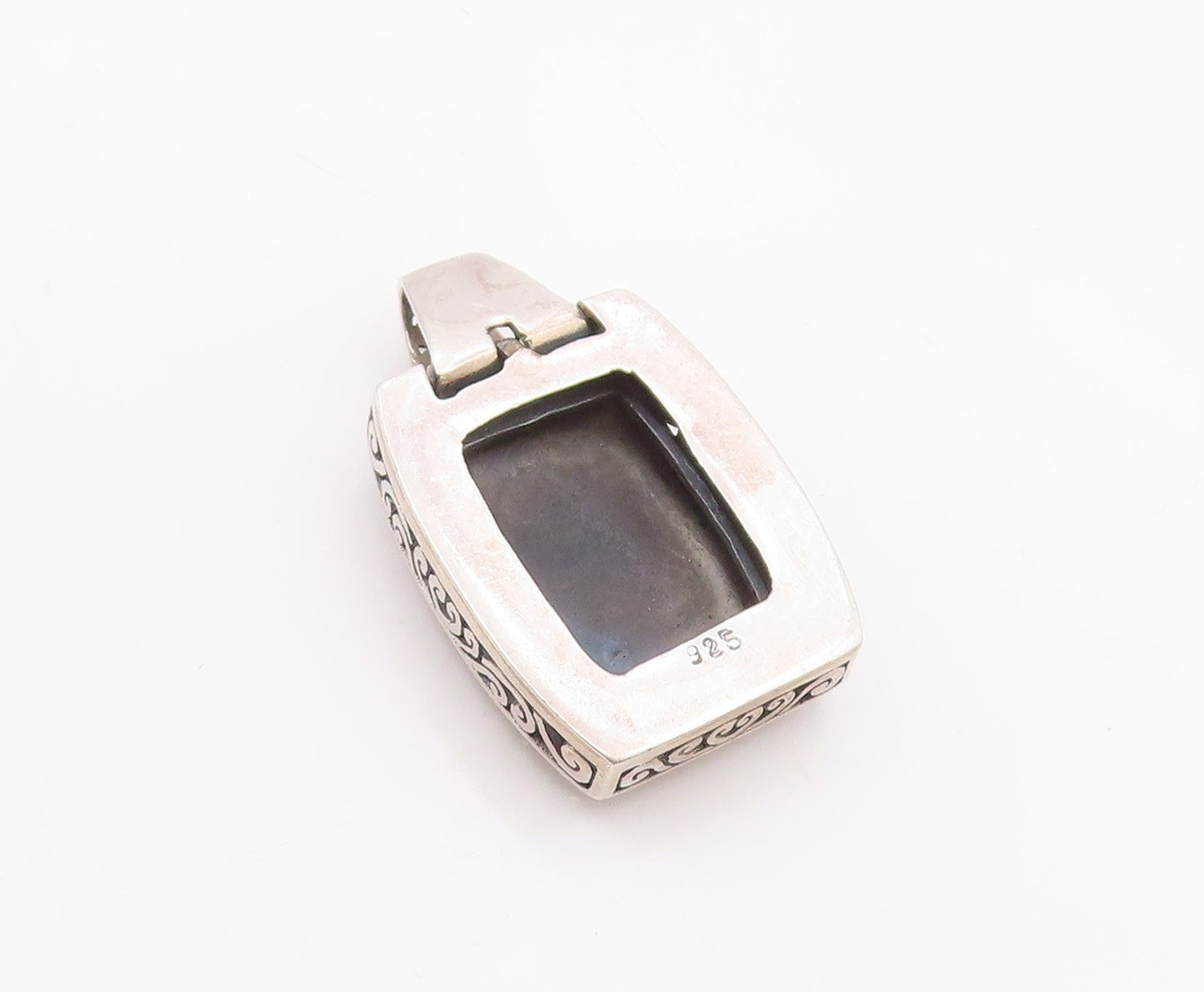 925 Silver  Vintage Inlaid Mother Of Pearl Swirl Scroll Pendant  PT21711