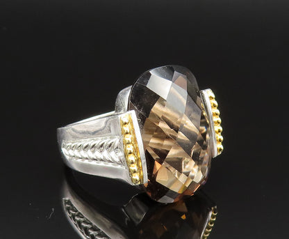 925 Silver  Vintage Two Tone Smoky Quartz Braided Shank Ring Sz 6  RG25629
