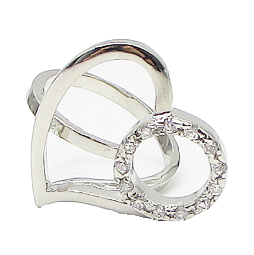 925 Sterling Silver  White Cubic Zirconia Love Heart Band Ring Sz 7  RG3418