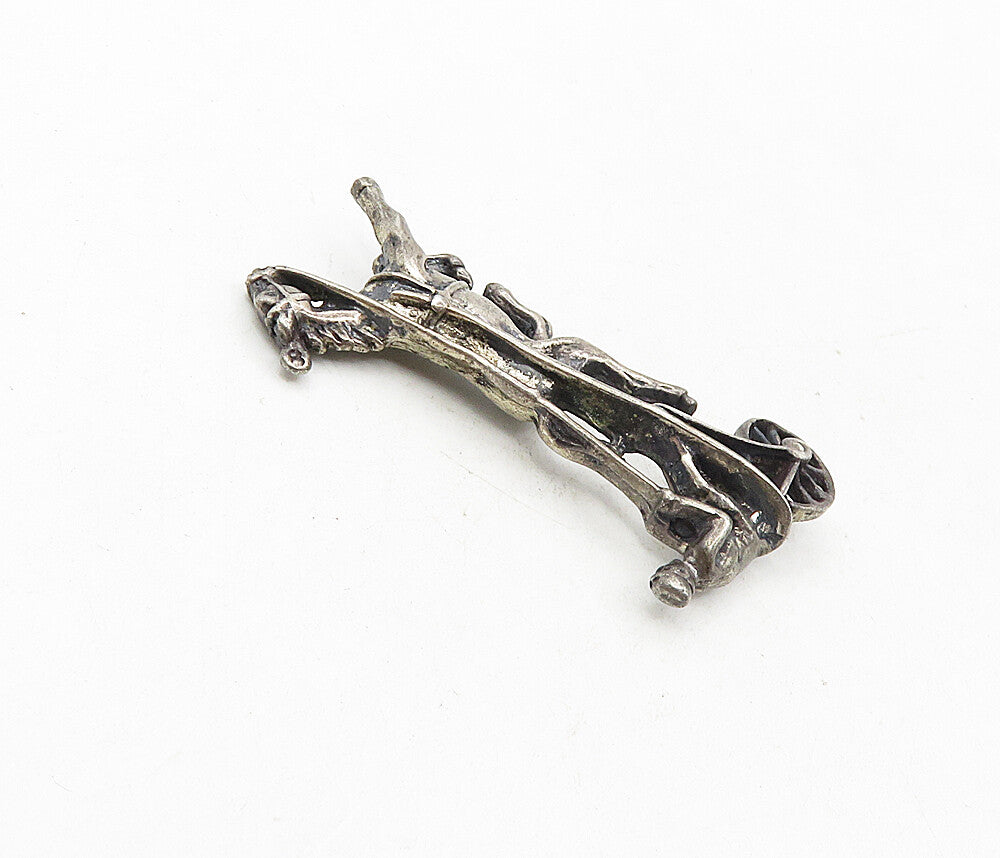 925 Sterling Silver  Vintage Dark Tone 2 Wheeled Horse Carriage Trinket TR1491