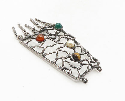 925 Silver  Vintage Modernist Pearl Carnelian & Tiger's Eye Pendant  PT7082