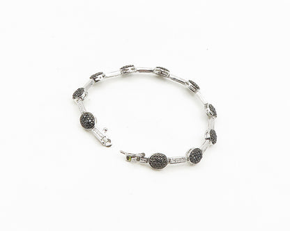 925 Sterling Silver  Genuine Diamonds Two Tone Bar Chain Bracelet  BT7356