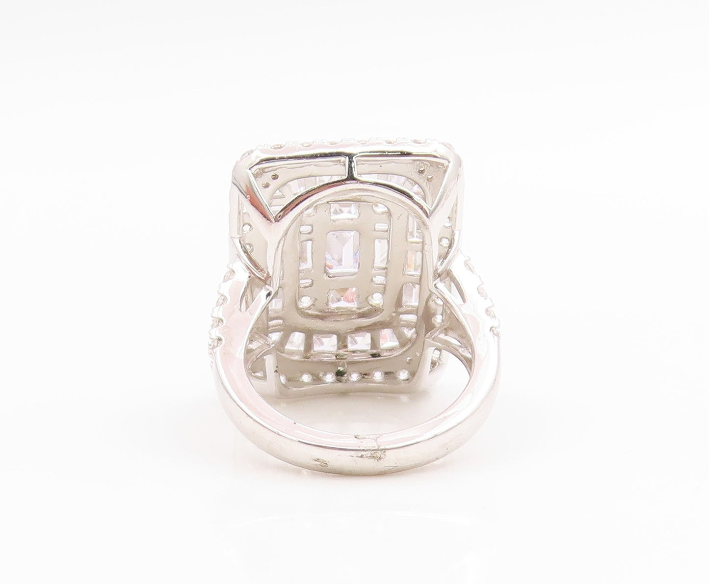 925 Sterling Silver Vintage Ring Sparkling CZ Geometric Band  Sz 7.5  RG35632