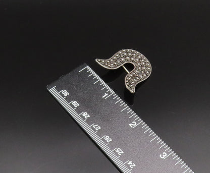 925 Silver  Vintage Twisted Rope Border Floral Beaded Curved Brooch Pin BP9825